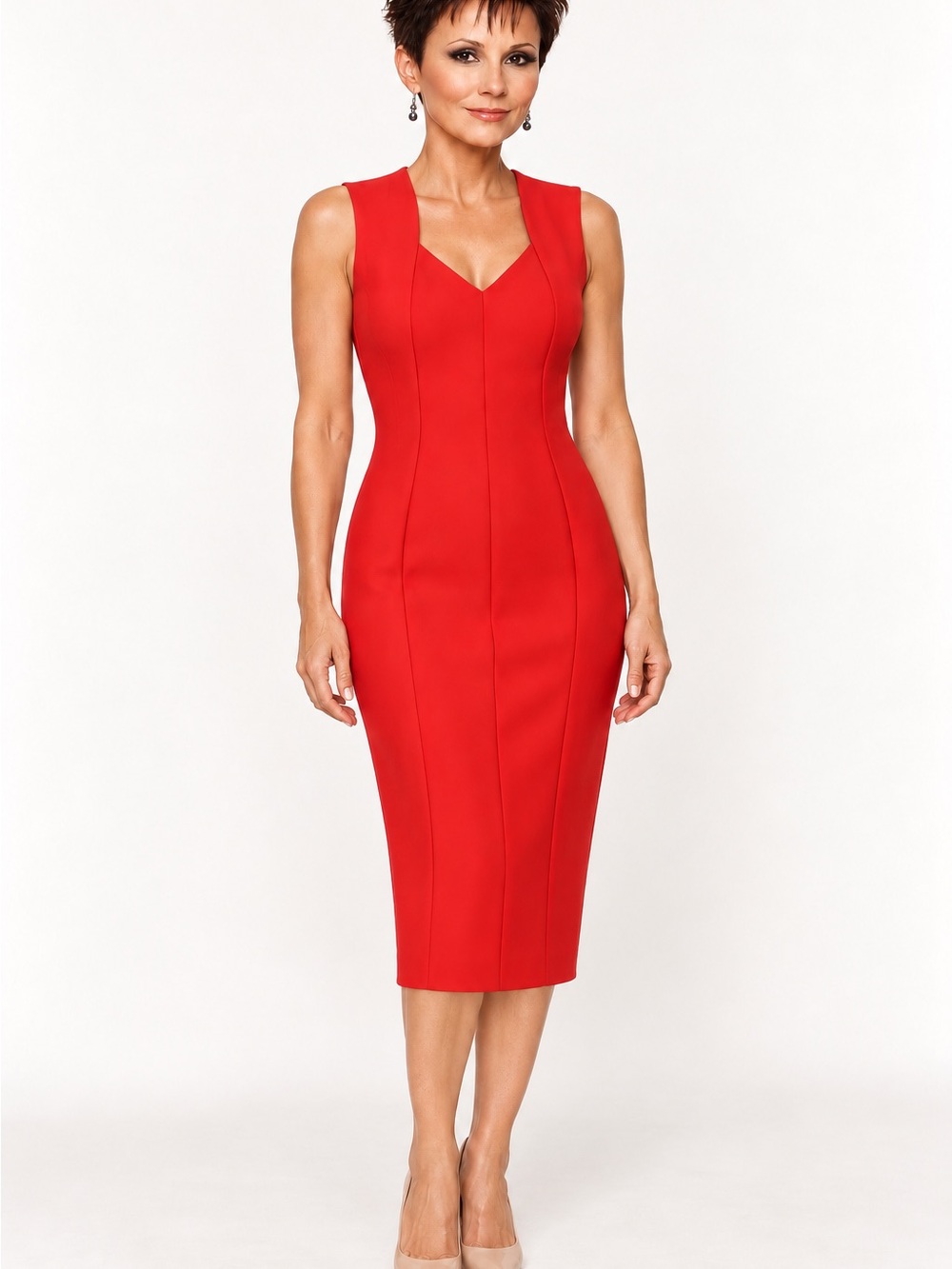 NWT Calvin Klein Red Sleeveless Sheath Dress Size 6 Gold Back Zipper